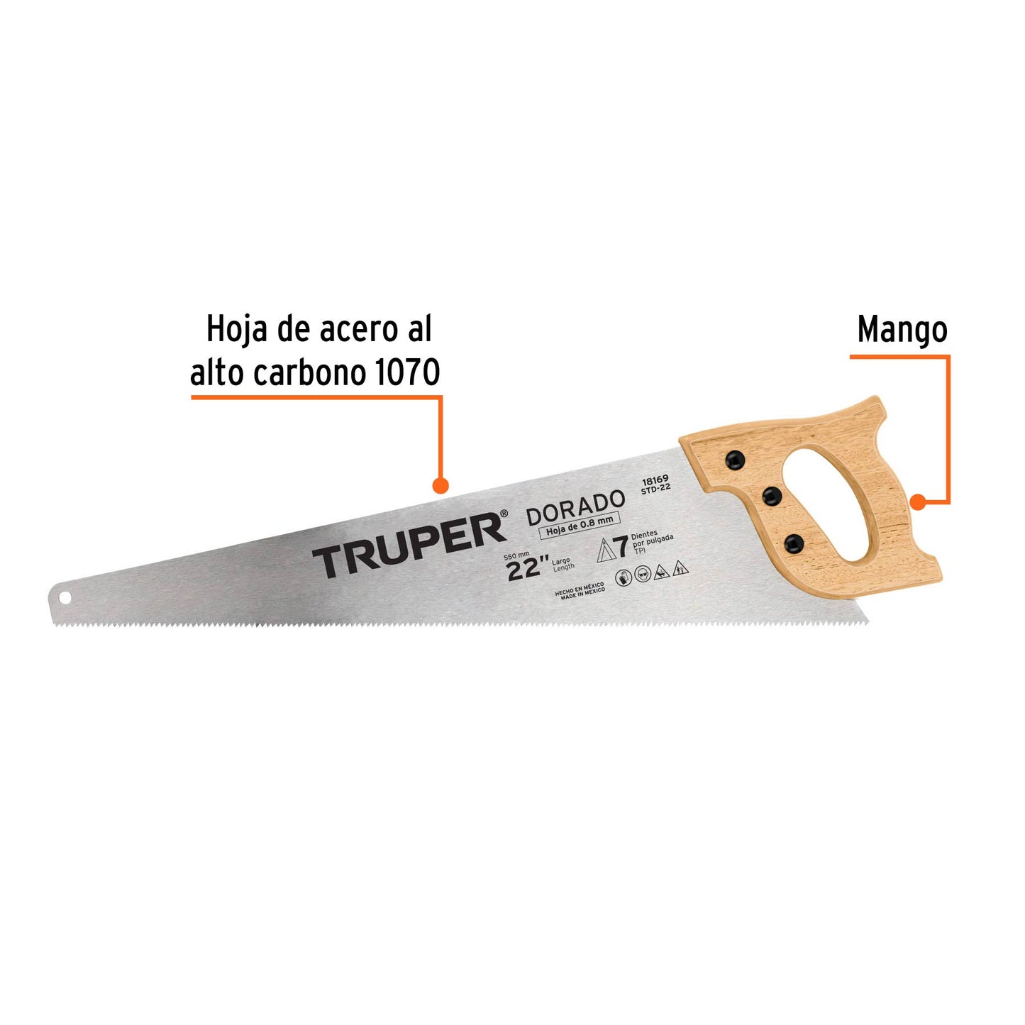 Serrucho 22' Dorado, 7 DPP, Truper STD-22 18169 MM00