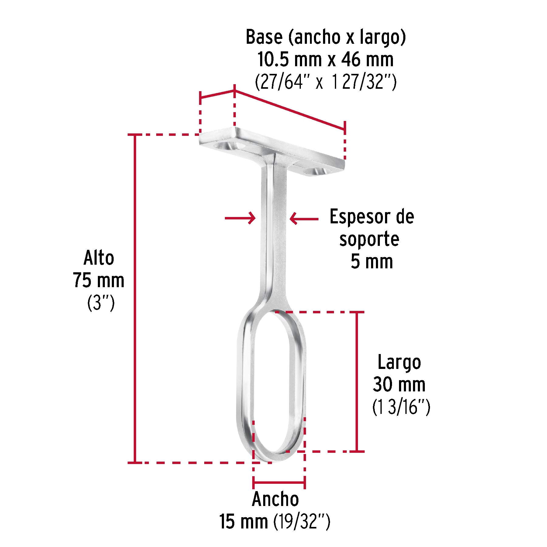 Soporte central para tubo ovalado de clóset, Hermex STO-5 48979 MM00