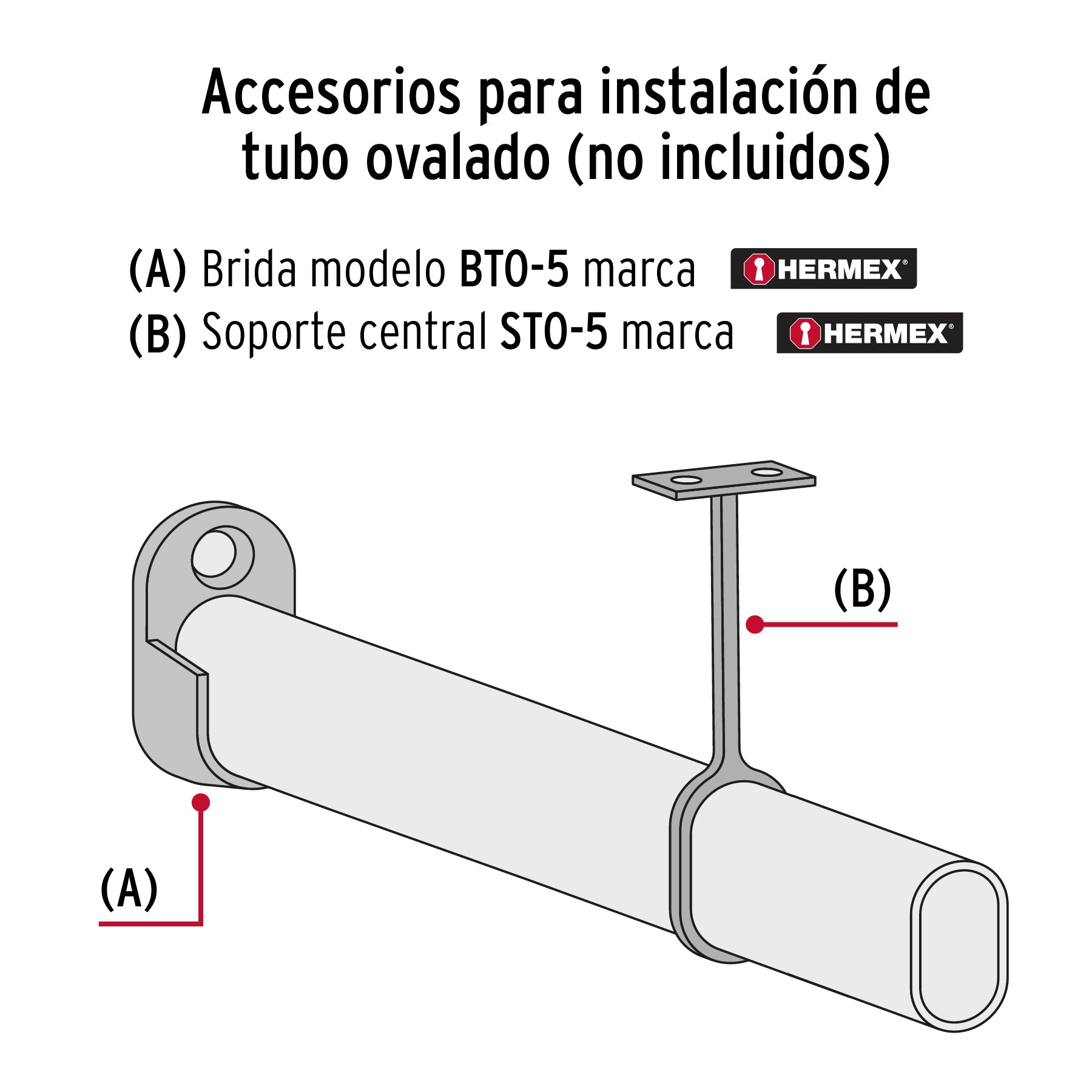 Soporte central para tubo ovalado de clóset, Hermex STO-5 48979 MM00