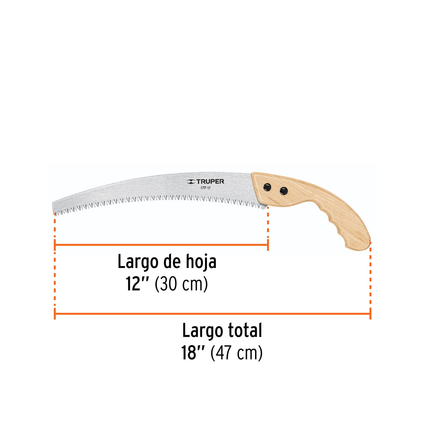 Serrucho de poda 12' hoja curva 6 DPP, mango madera, Truper STP-12 18171 MM00