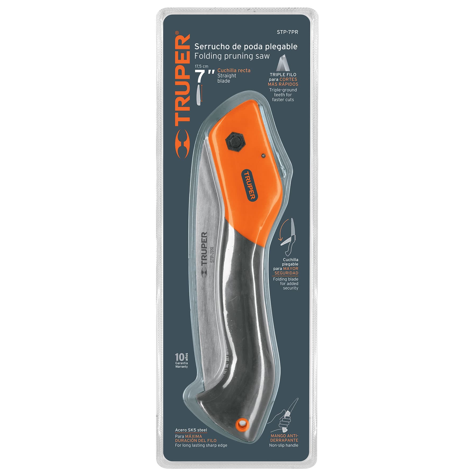 Serrucho plegable 7' hoja recta 11 DPP mango plástico,Truper STP-7PR 100197 MM00