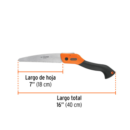 Serrucho plegable 7' hoja recta 11 DPP mango plástico,Truper STP-7PR 100197 MM00