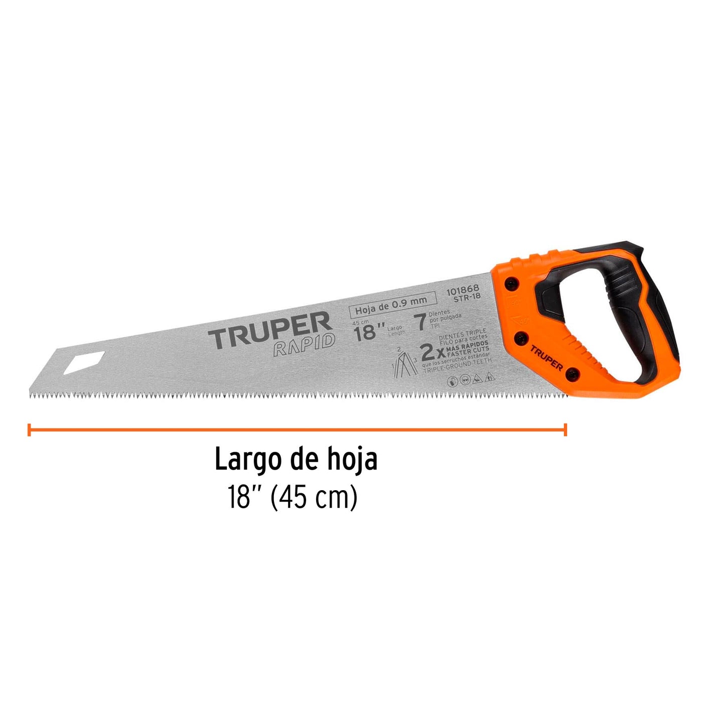 Serrucho Rapid 18', 7 DPP, mango Comfort grip, Truper STR-18 101868 MM00