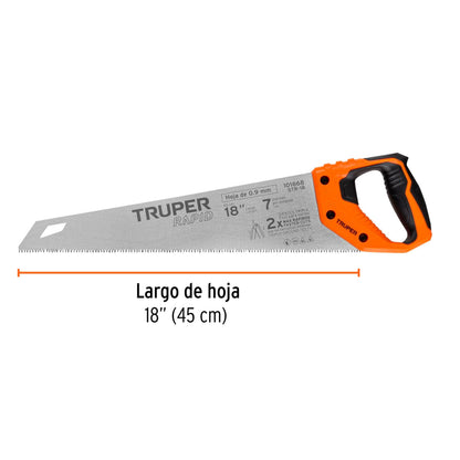 Serrucho Rapid 18', 7 DPP, mango Comfort grip, Truper STR-18 101868 MM00