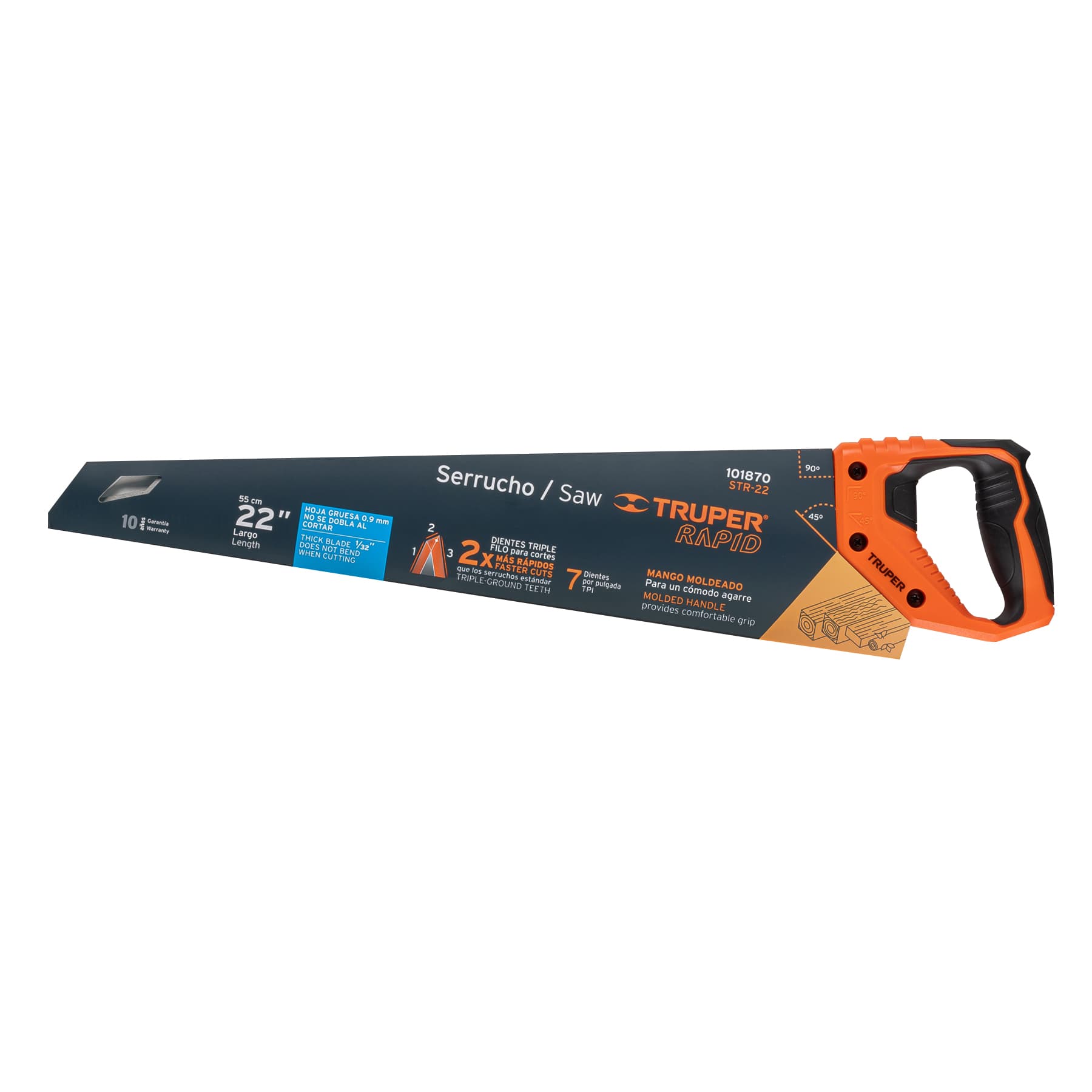 Serrucho Rapid 22', 7 DPP, mango Comfort grip, Truper STR-22 101870 MM00