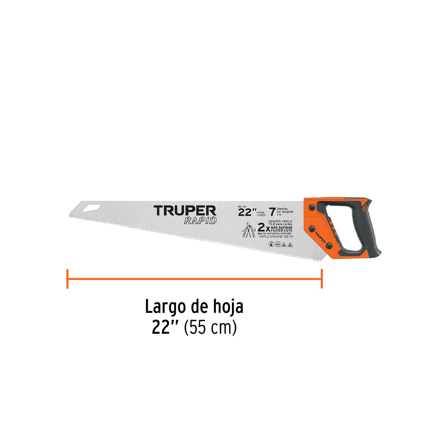 Serrucho Rapid 22', 7 DPP, mango Comfort grip, Truper STR-22 101870 MM00