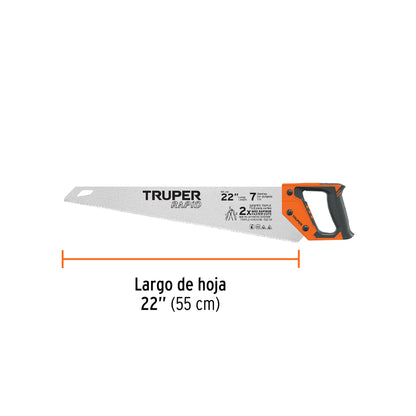 Serrucho Rapid 22', 7 DPP, mango Comfort grip, Truper STR-22 101870 MM00