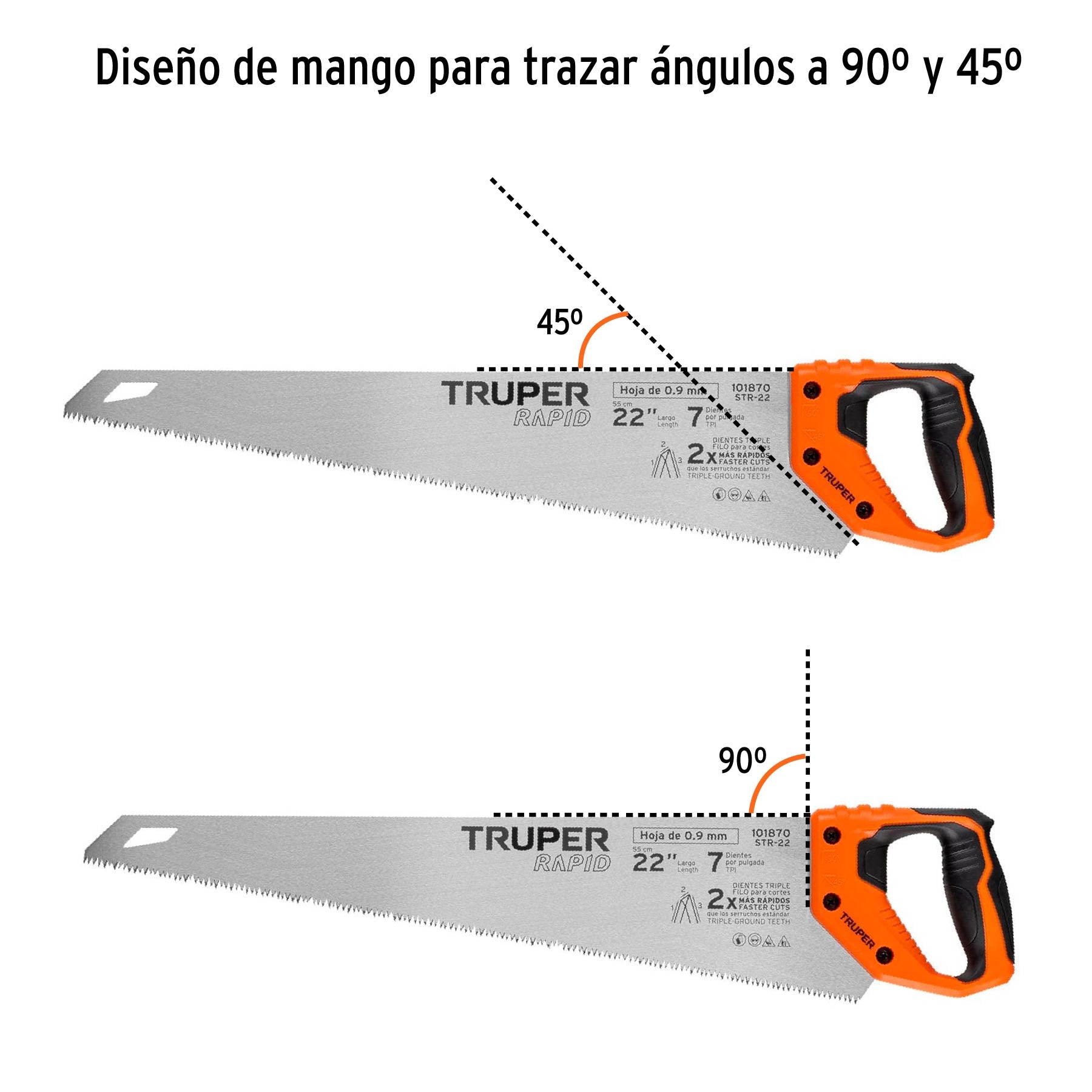 Serrucho Rapid 22', 7 DPP, mango Comfort grip, Truper STR-22 101870 MM00