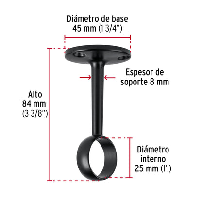 Soporte negro para tubo redondo de closet, Hermex STR-3N 46583 MM00