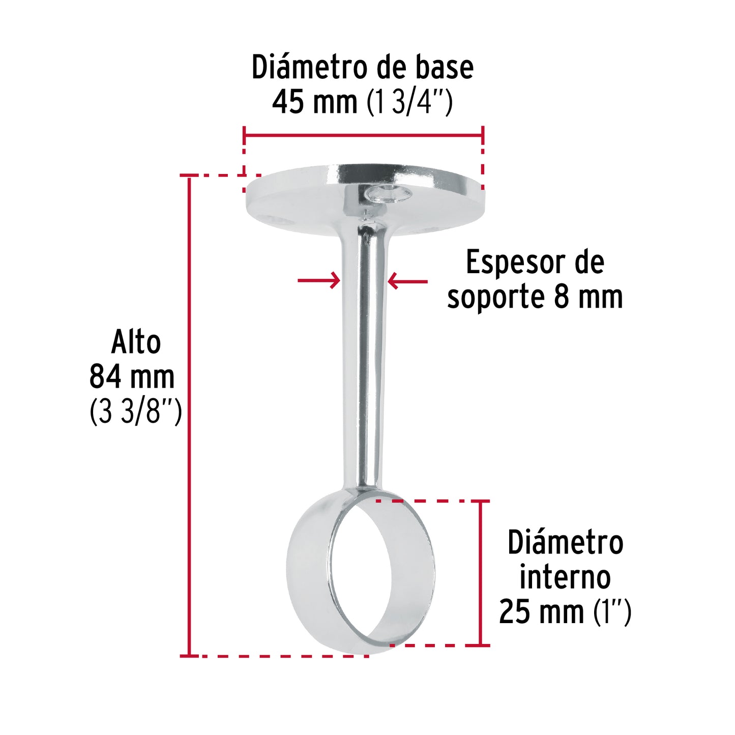 Soporte central para tubo redondo de clóset, Hermex STR-3 48976 MM00