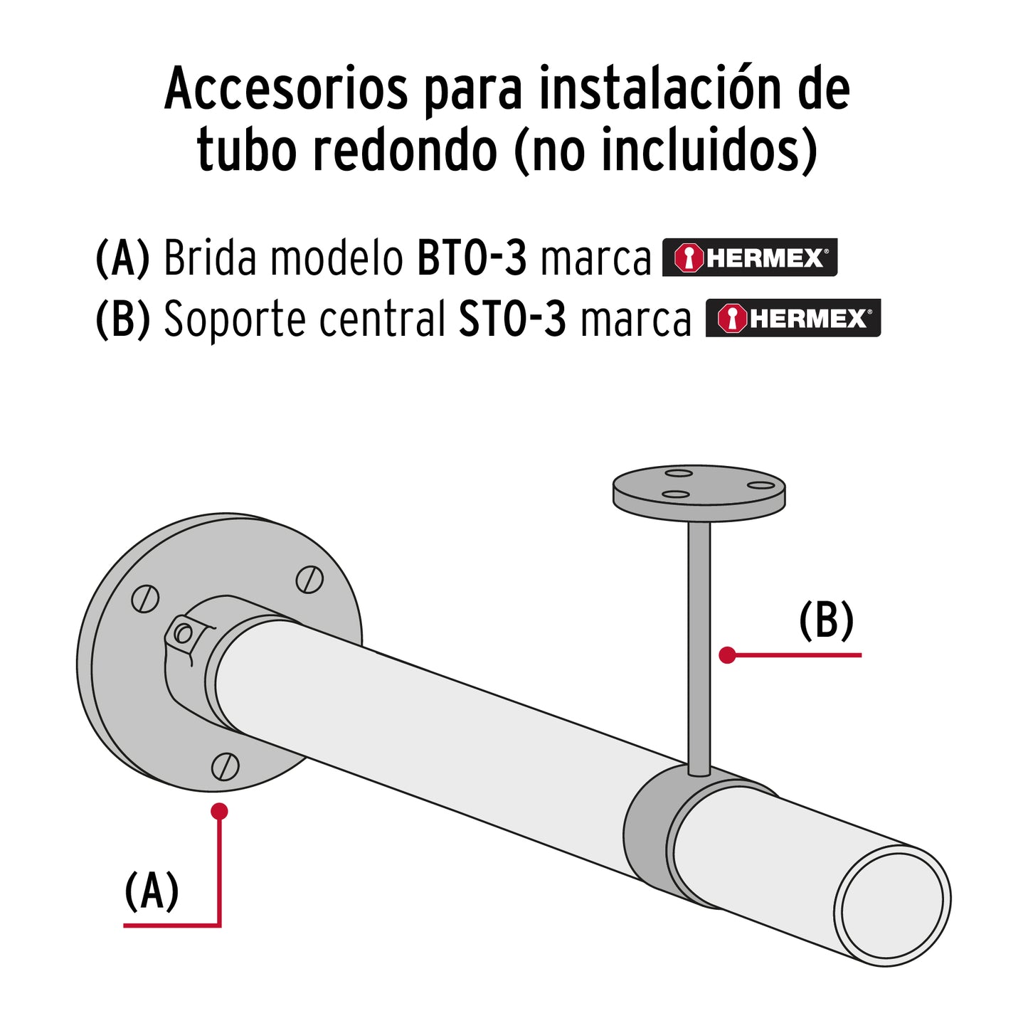 Soporte central para tubo redondo de clóset, Hermex STR-3 48976 MM00