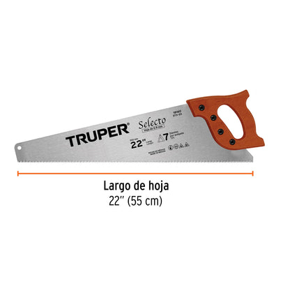 Serrucho 22' Selecto, 7 DPP, Truper STX-22 18160 MM00