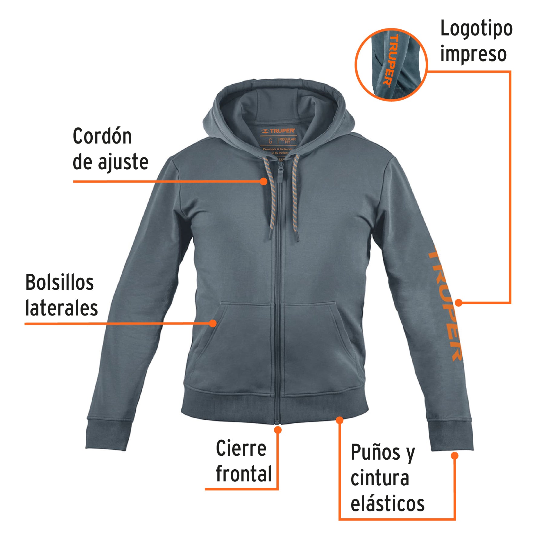 Sudadera gris para caballero, talla G, Truper SUD-GC-G 65033 MM3