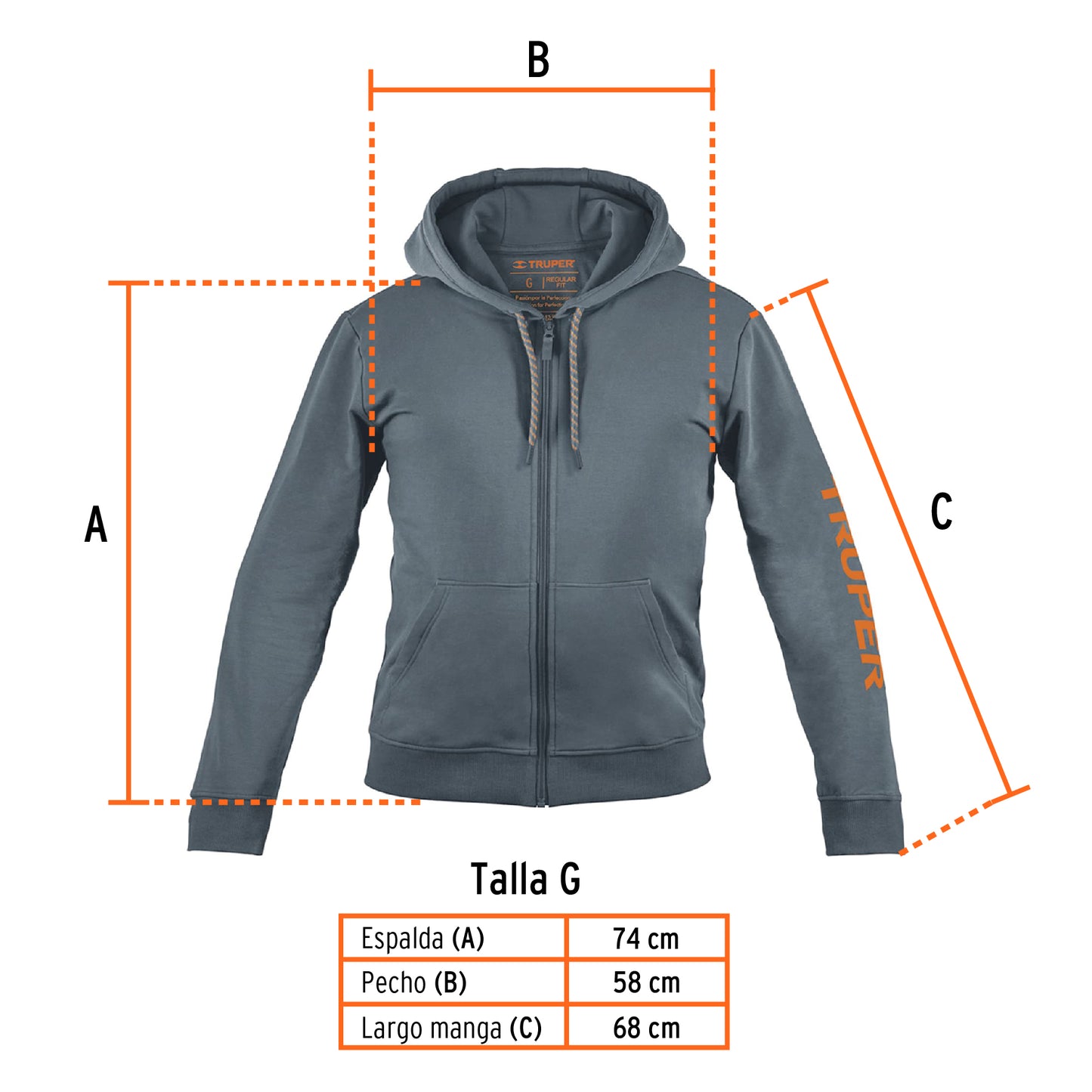 Sudadera gris para caballero, talla G, Truper SUD-GC-G 65033 MM3