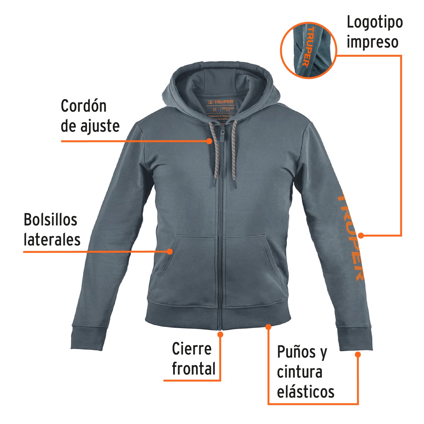 Sudadera gris para caballero, talla M, Truper SUD-GC-M 65032 MM3