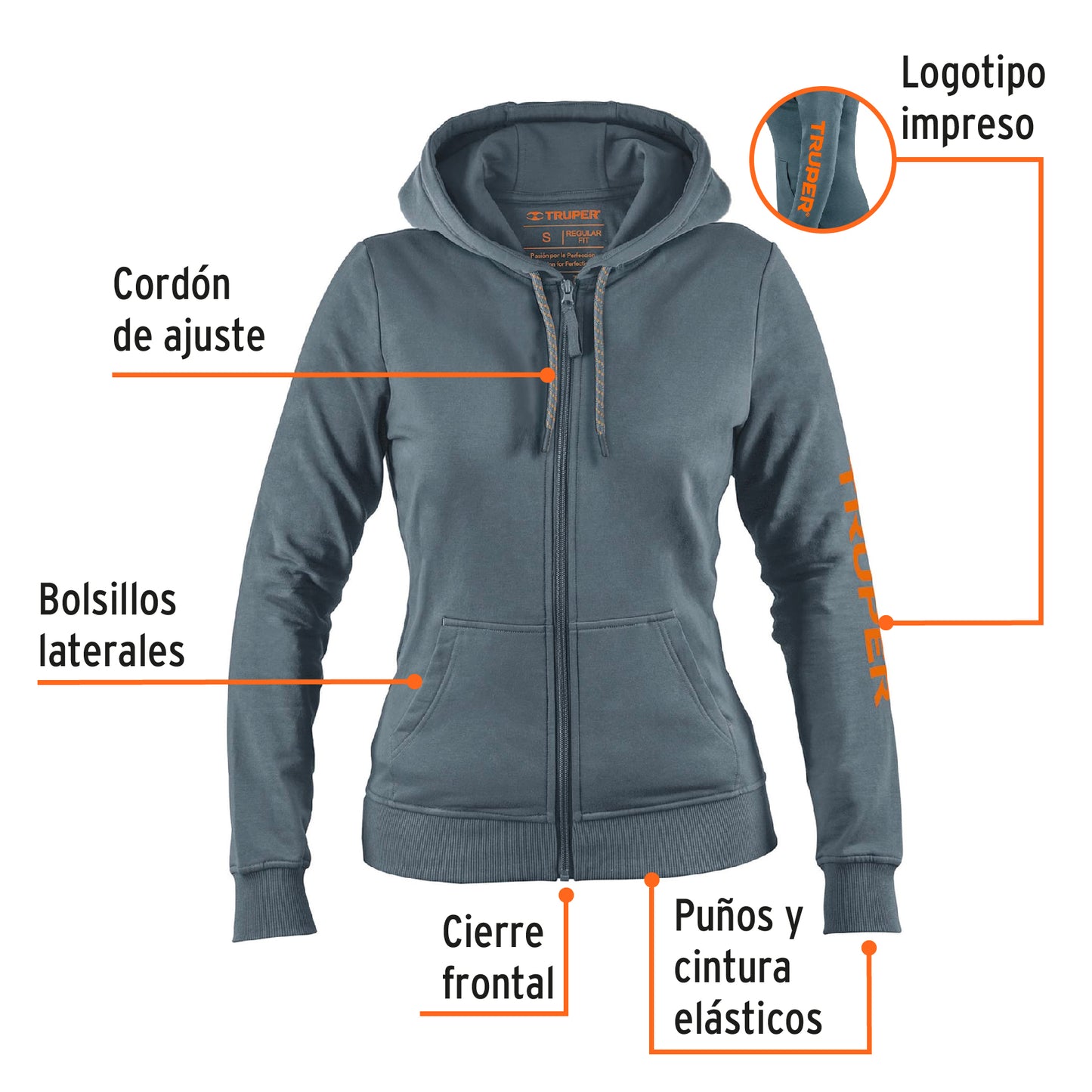 Sudadera gris para dama, talla CH, Truper SUD-GD-CH 65035 MM3