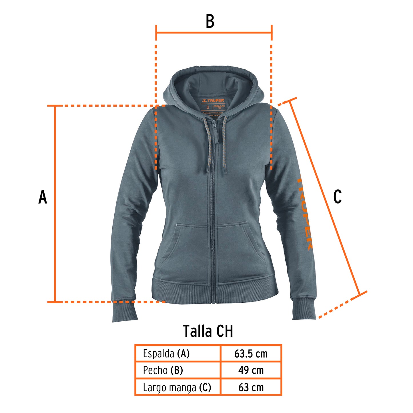 Sudadera gris para dama, talla CH, Truper SUD-GD-CH 65035 MM3