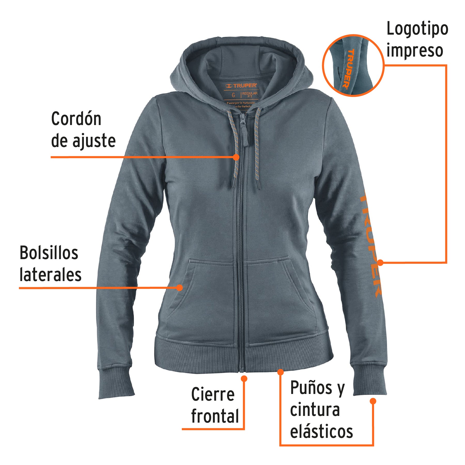 Sudadera gris para dama, talla G, Truper SUD-GD-G 65037 MM3