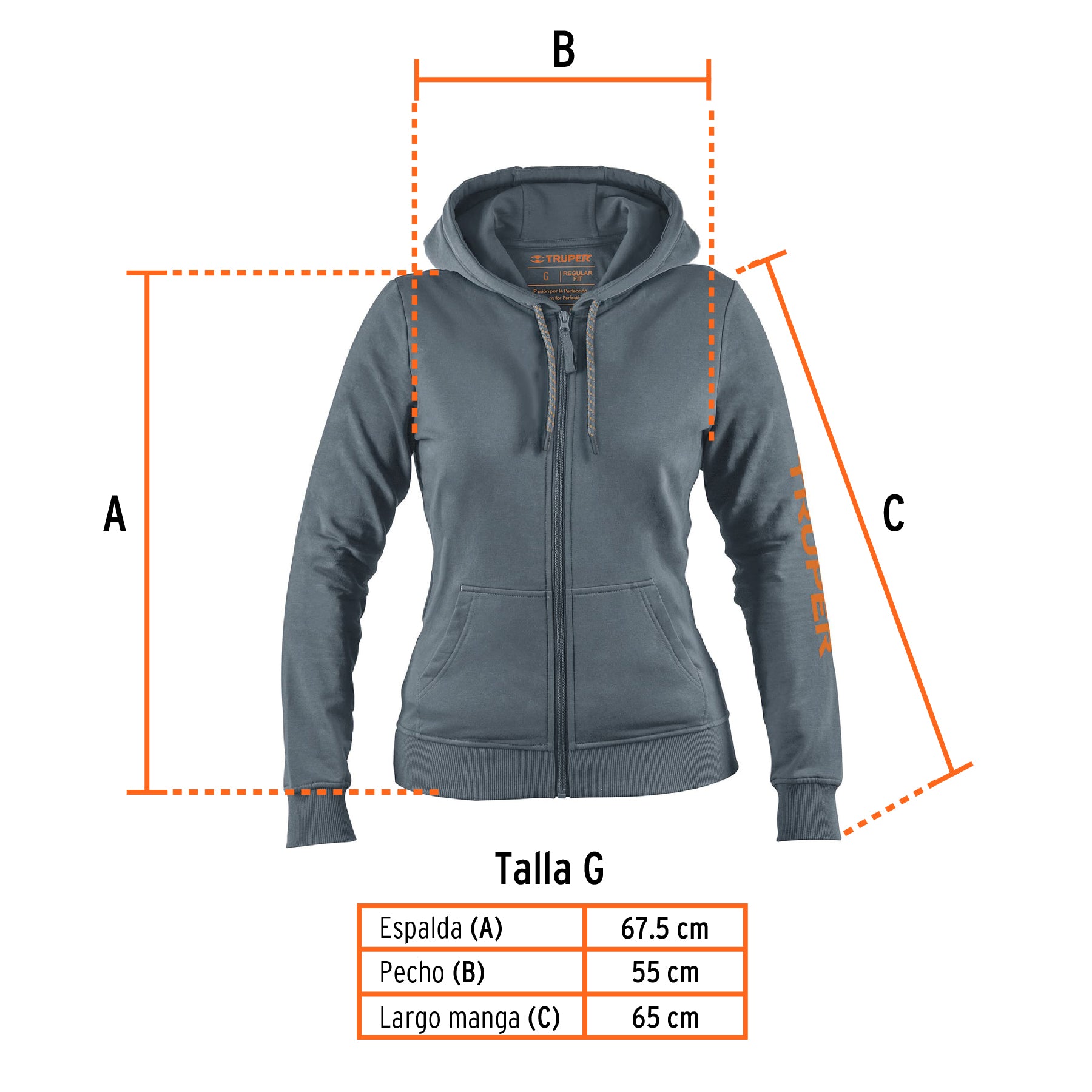 Sudadera gris para dama, talla G, Truper SUD-GD-G 65037 MM3