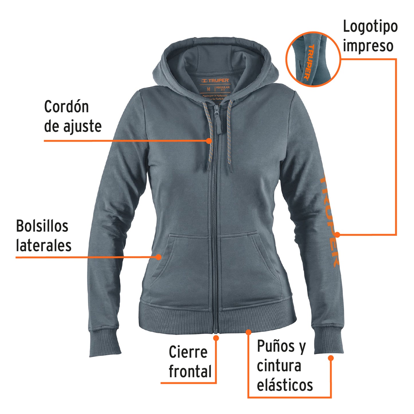 Sudadera gris para dama, talla M, Truper SUD-GD-M 65036 MM3