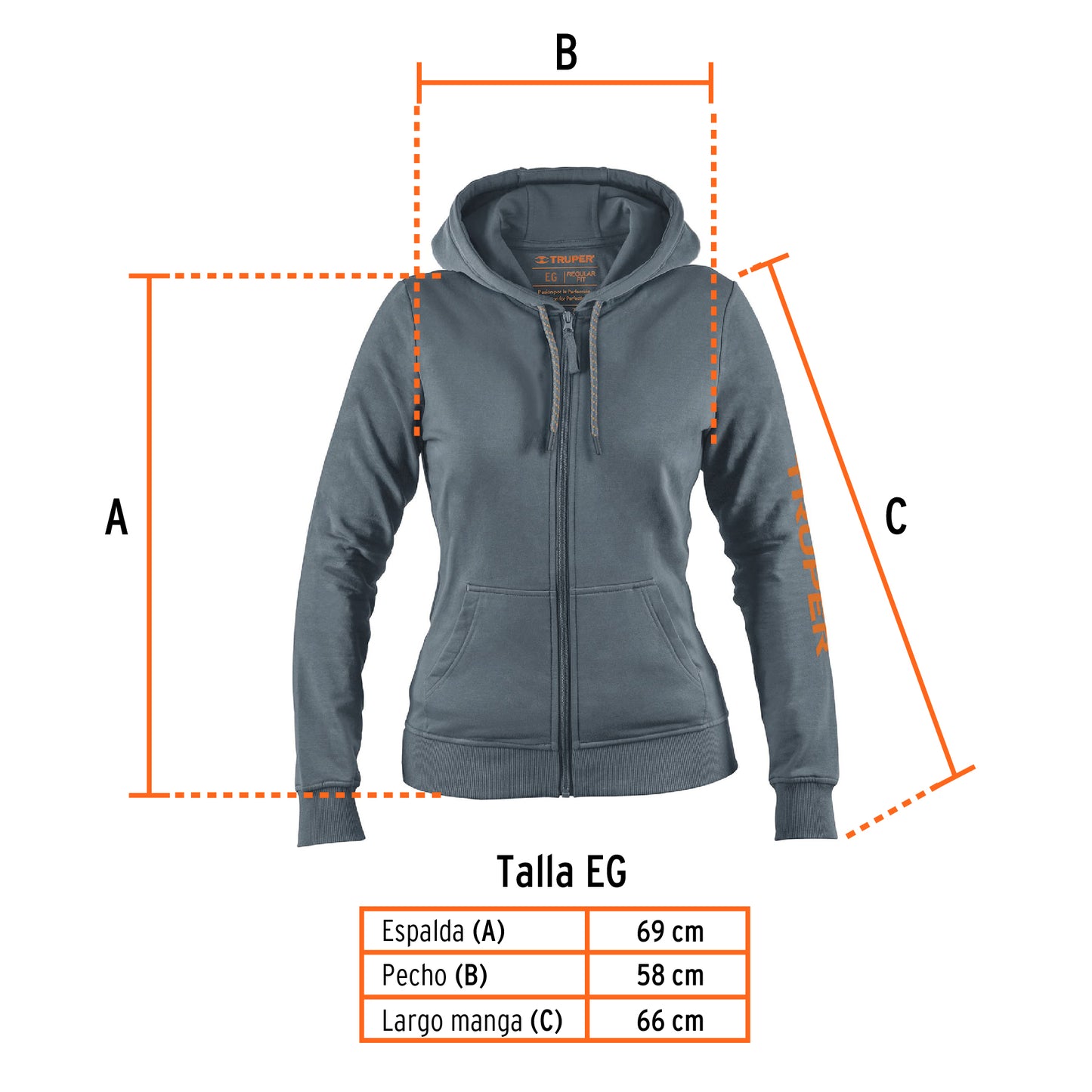 Sudadera gris para dama, talla EG, Truper SUD-GD-XG 65038 MM3