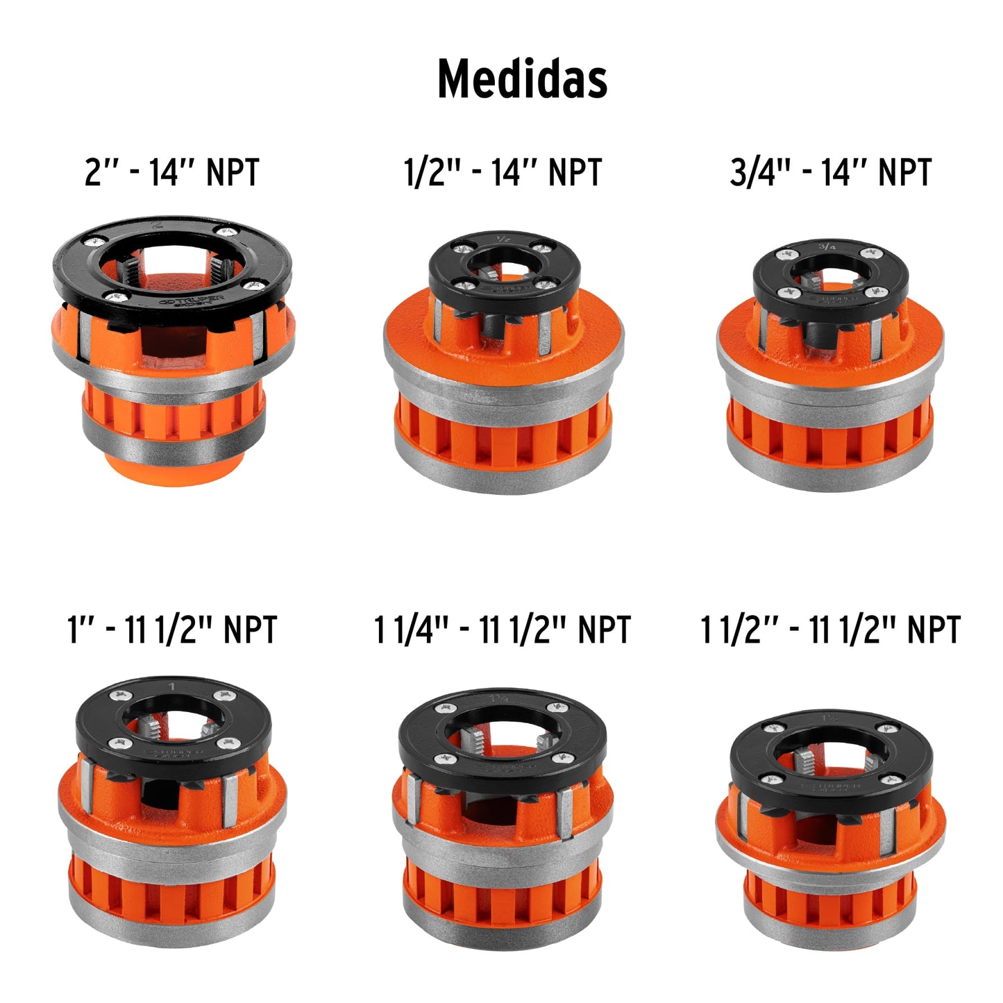 Juego de 7 tarrajas para tubo de 1/2' a 2', Truper Expert T-852X 15721 MM00