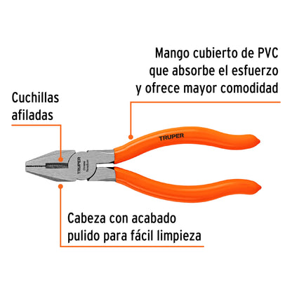 Pinza para electricista 6' mango de PVC, Truper T200-6 17306 MM00