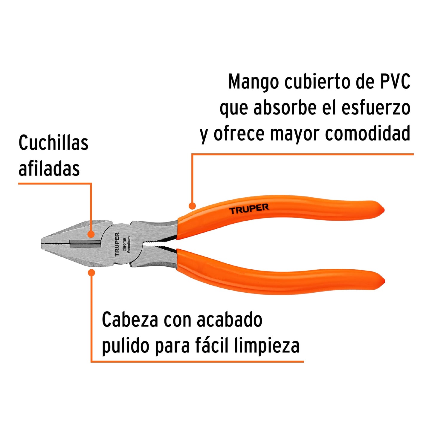 Pinza para electricista 7' mango de PVC, Truper T200-7 17307 MM00