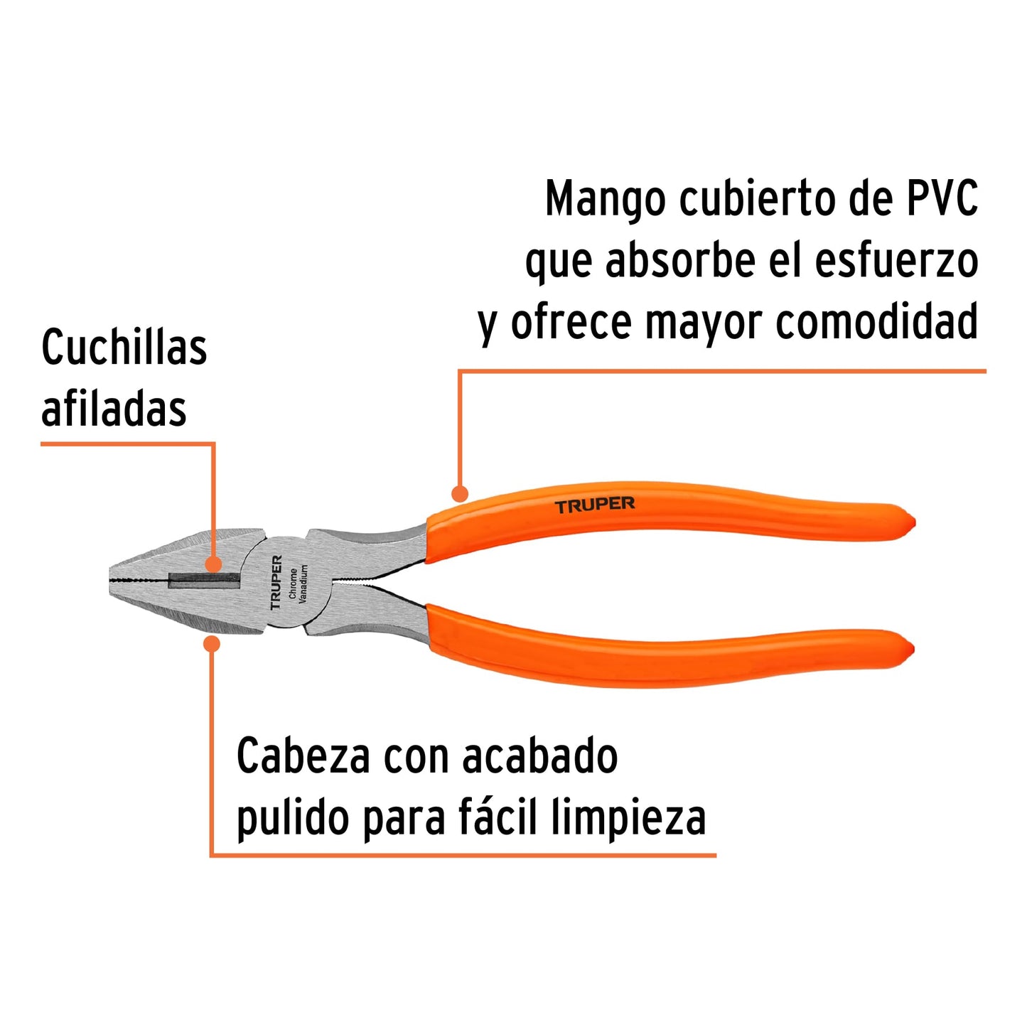 Pinza para electricista 8' mango de PVC, Truper T200-8 17308 MM00