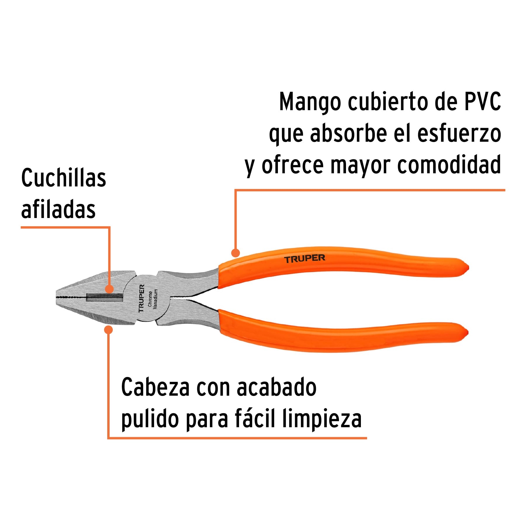 Pinza para electricista 8' mango de PVC, Truper T200-8 17308 MM00