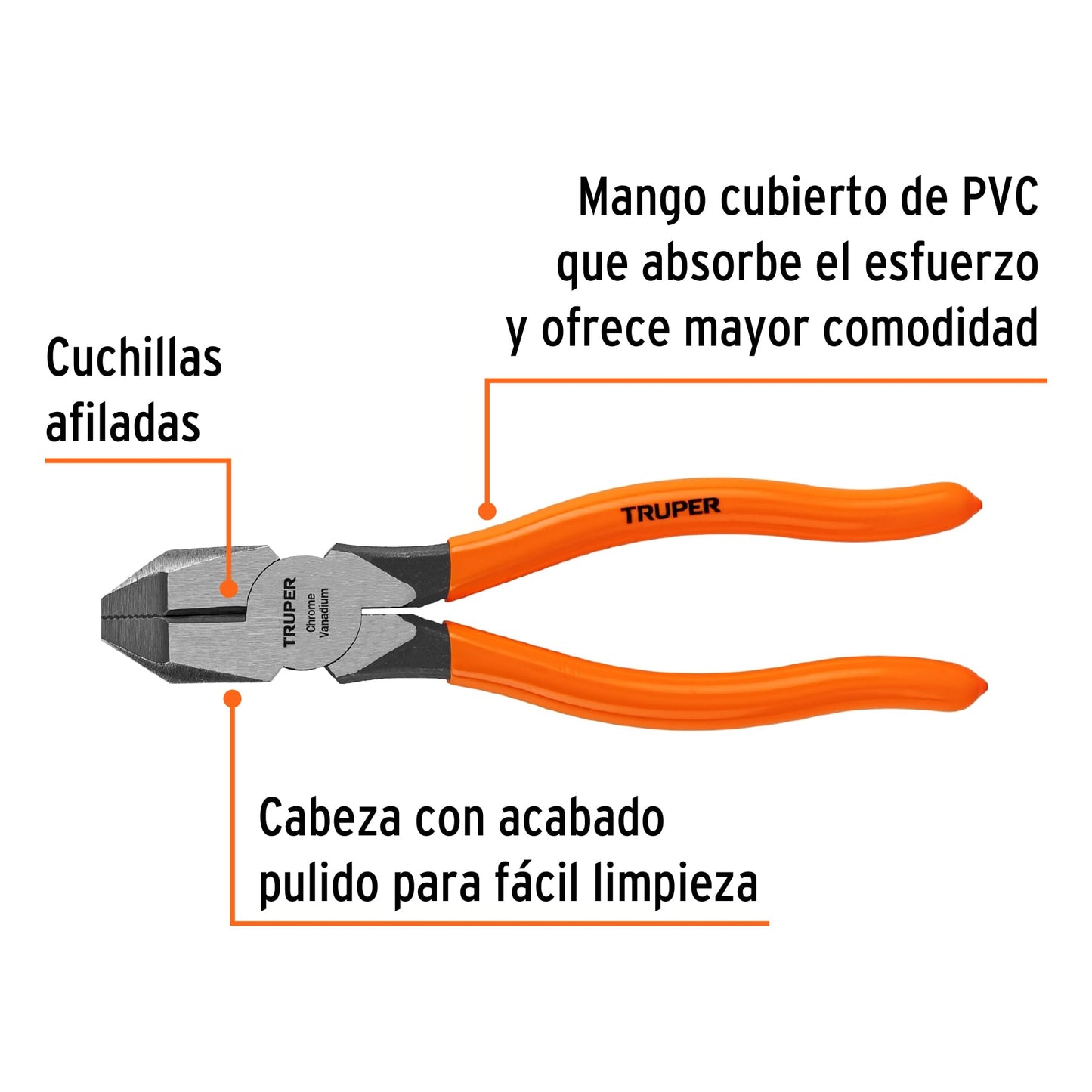 Pinza para electricista 7' uso rudo, mango PVC, Truper T201-7 17303 MM00