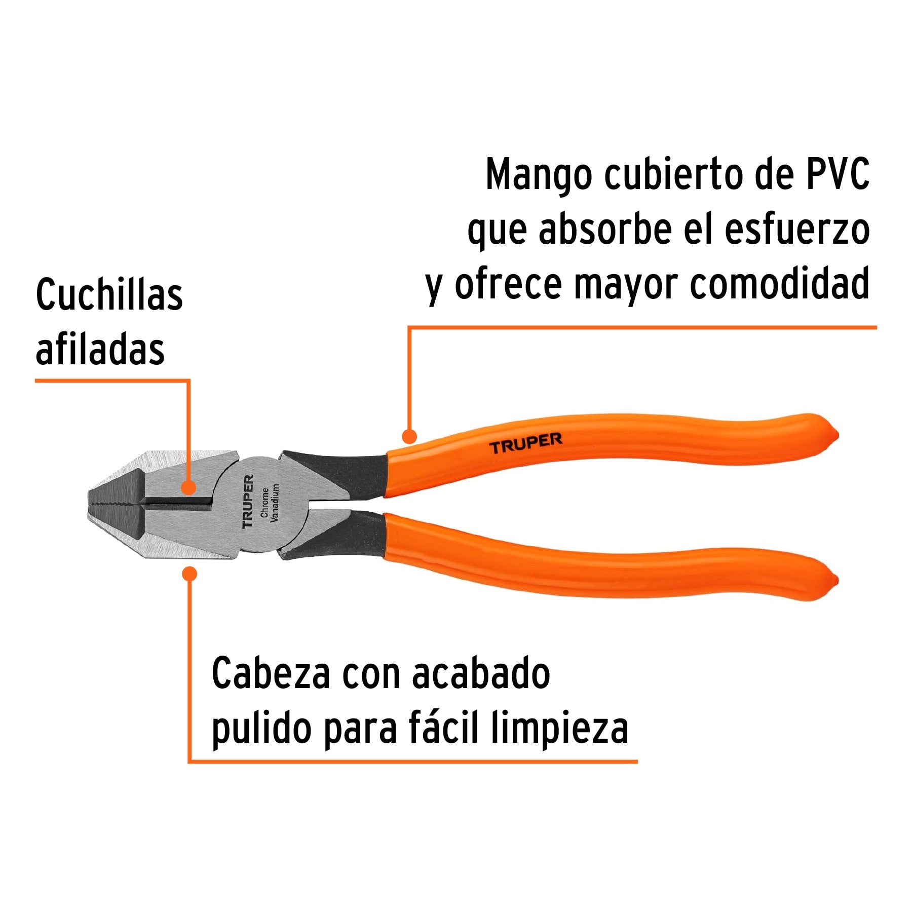 Pinza para electricista 8' uso rudo, mango PVC, Truper T201-8 17304 MM00