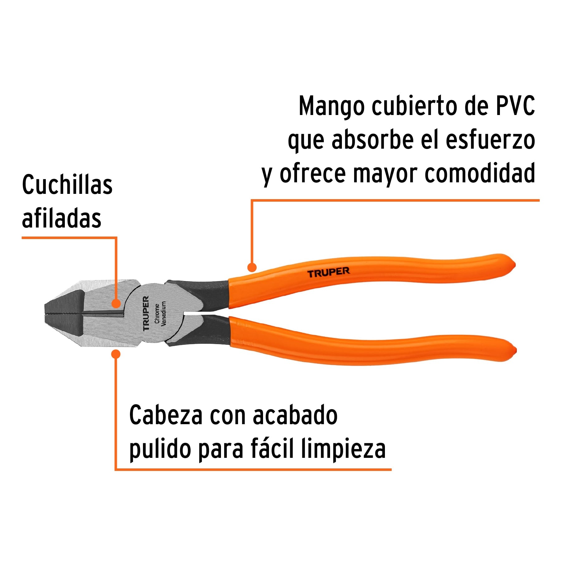 Pinza para electricista 9' uso rudo, mango PVC, Truper T201-9 17305 MM00