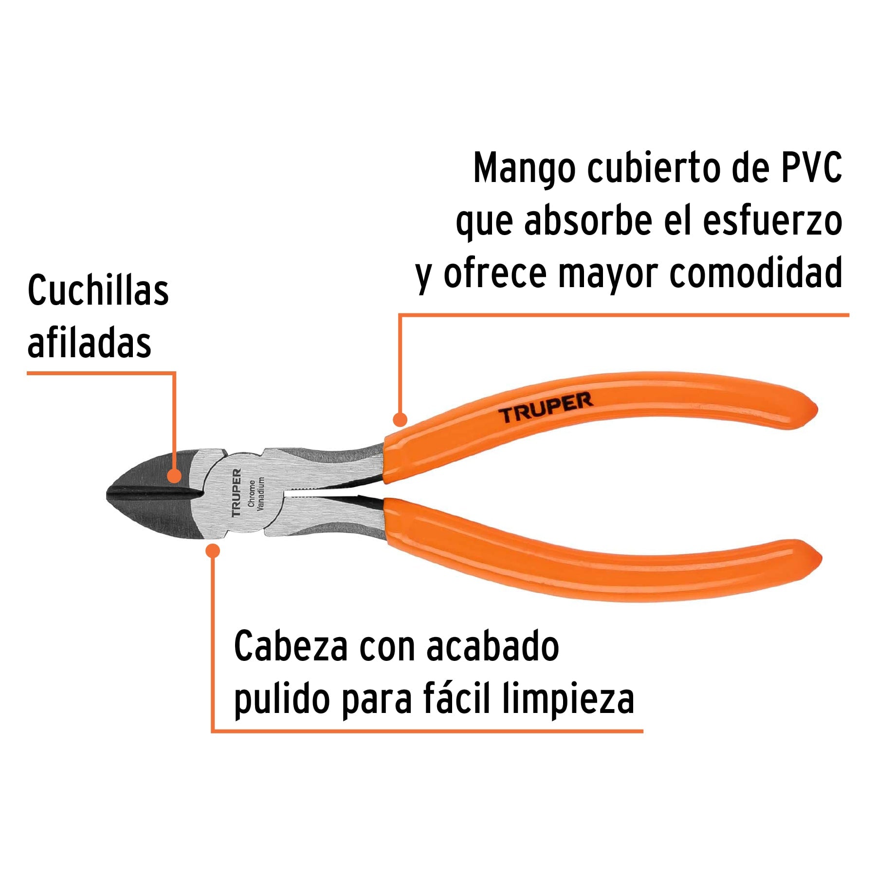 Pinza de corte diagonal 6' mango de PVC, Truper T202-6 17312 MM00