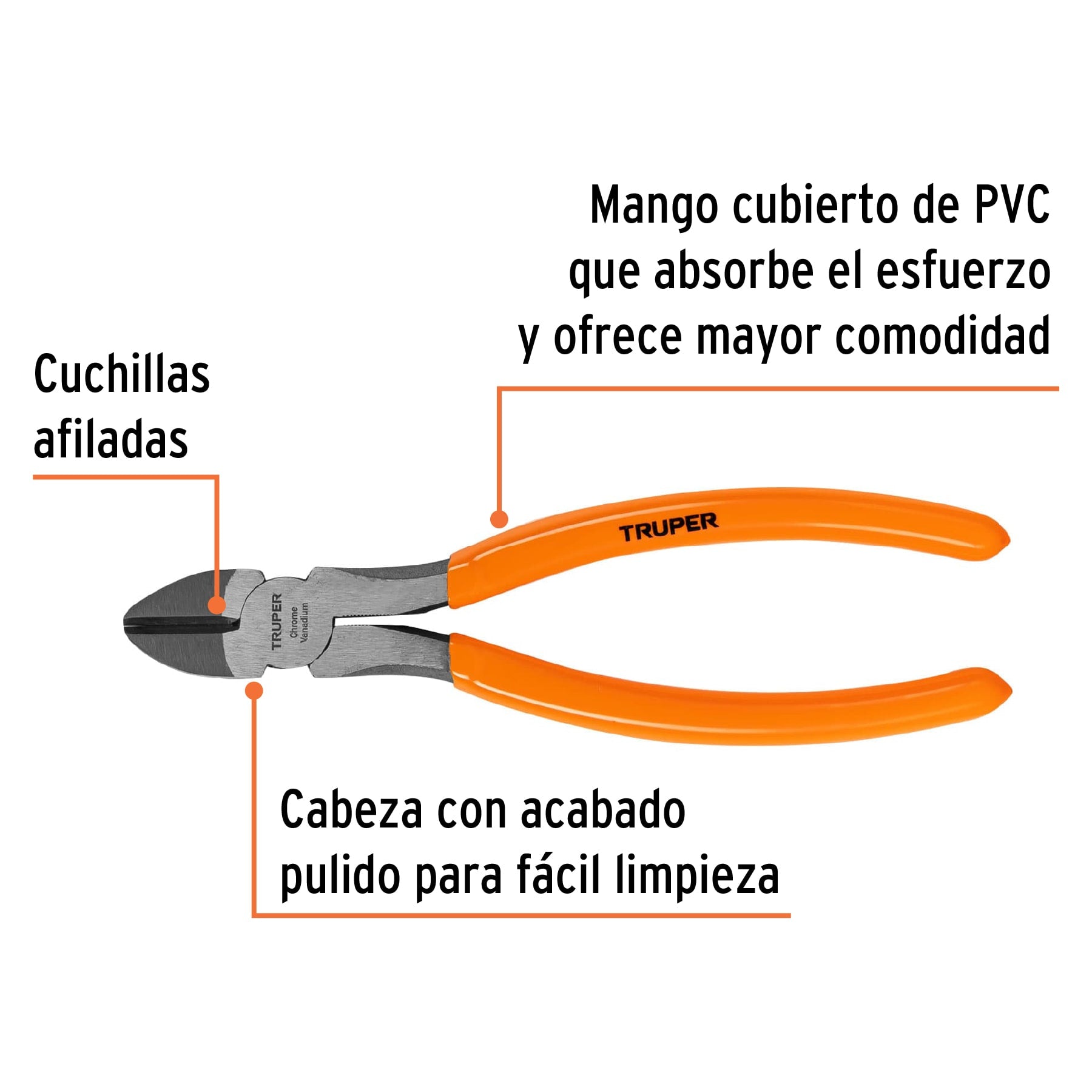 Pinza de corte diagonal 7' mango de PVC, Truper T202-7 17313 MM00