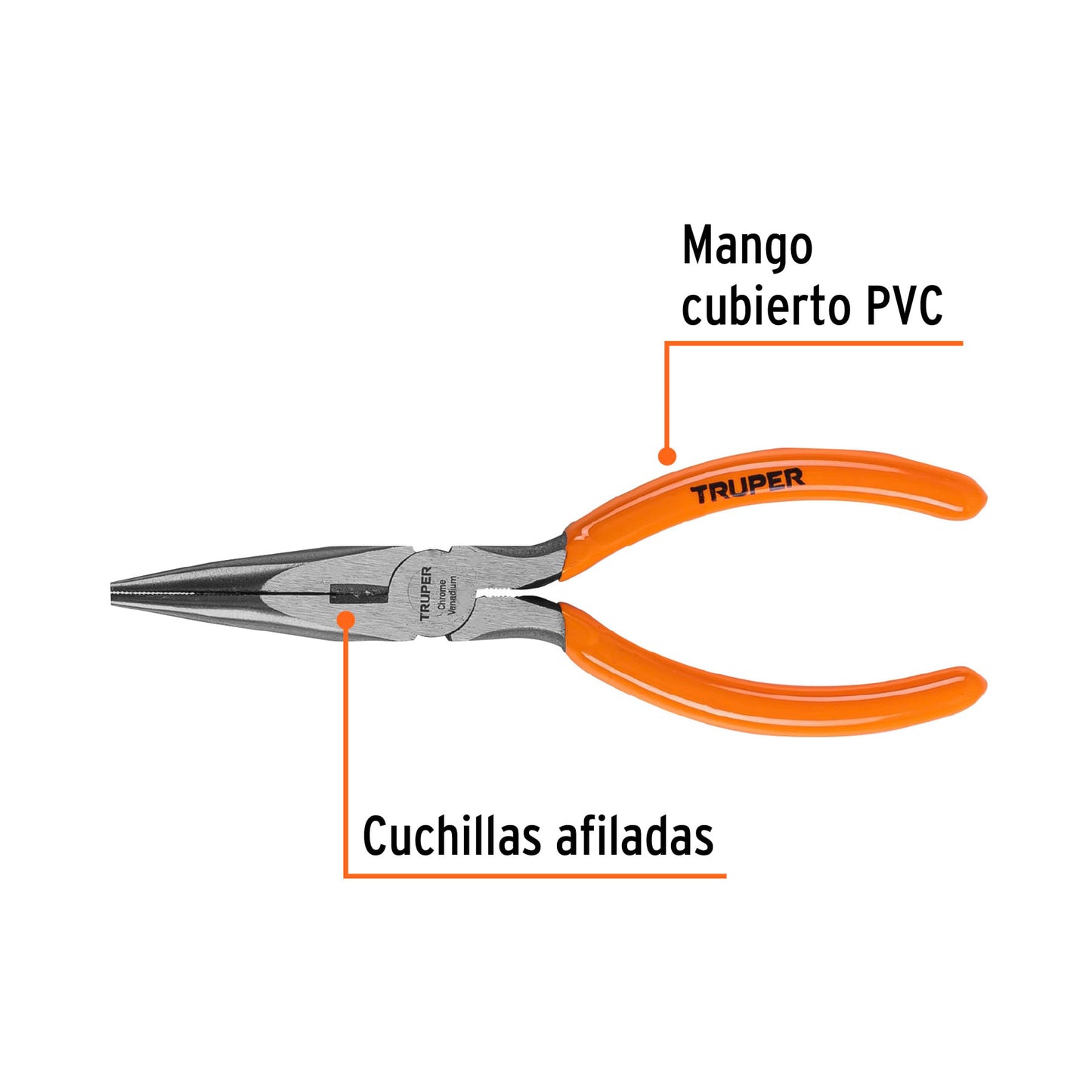 Pinza de punta y corte 6' mango de PVC, Truper T203-6 17309 MM00