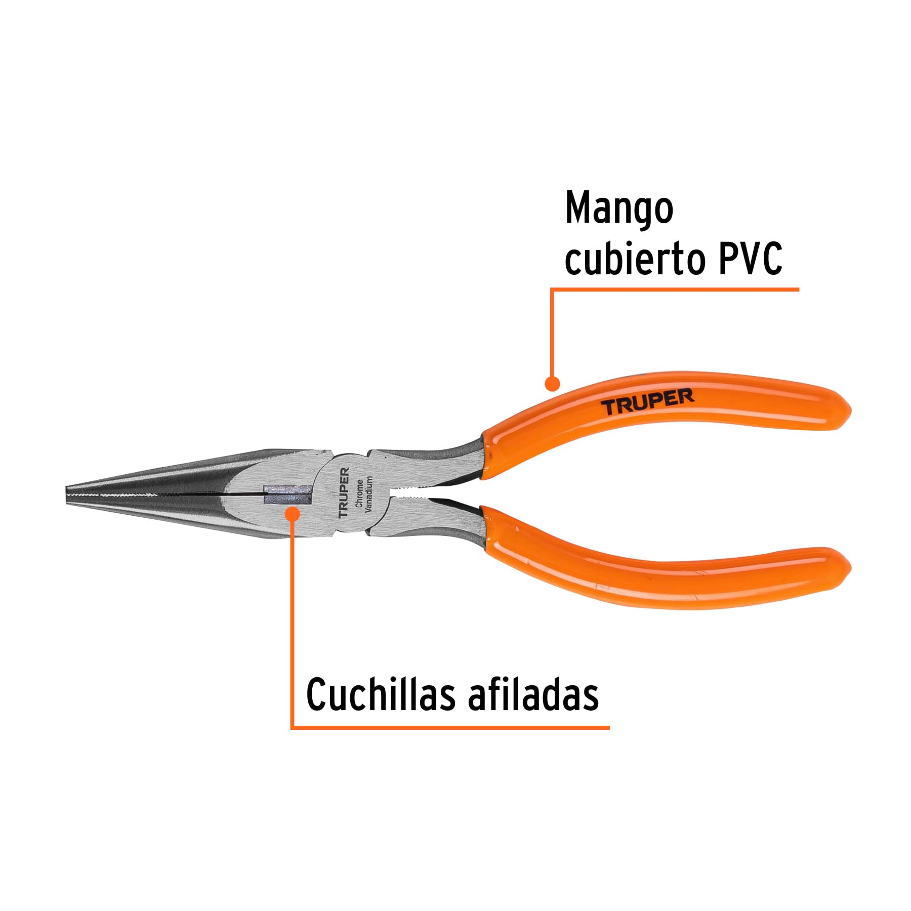 Pinza de punta y corte 7' mango de PVC, Truper T203-7 17315 MM00