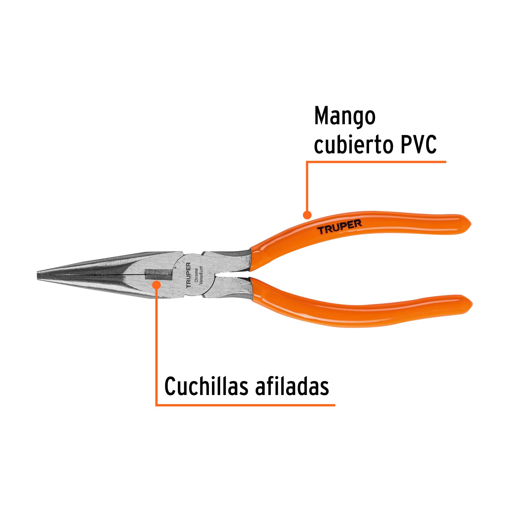 Pinza de punta y corte 8' mango de PVC, Truper T203-8 17310 MM00