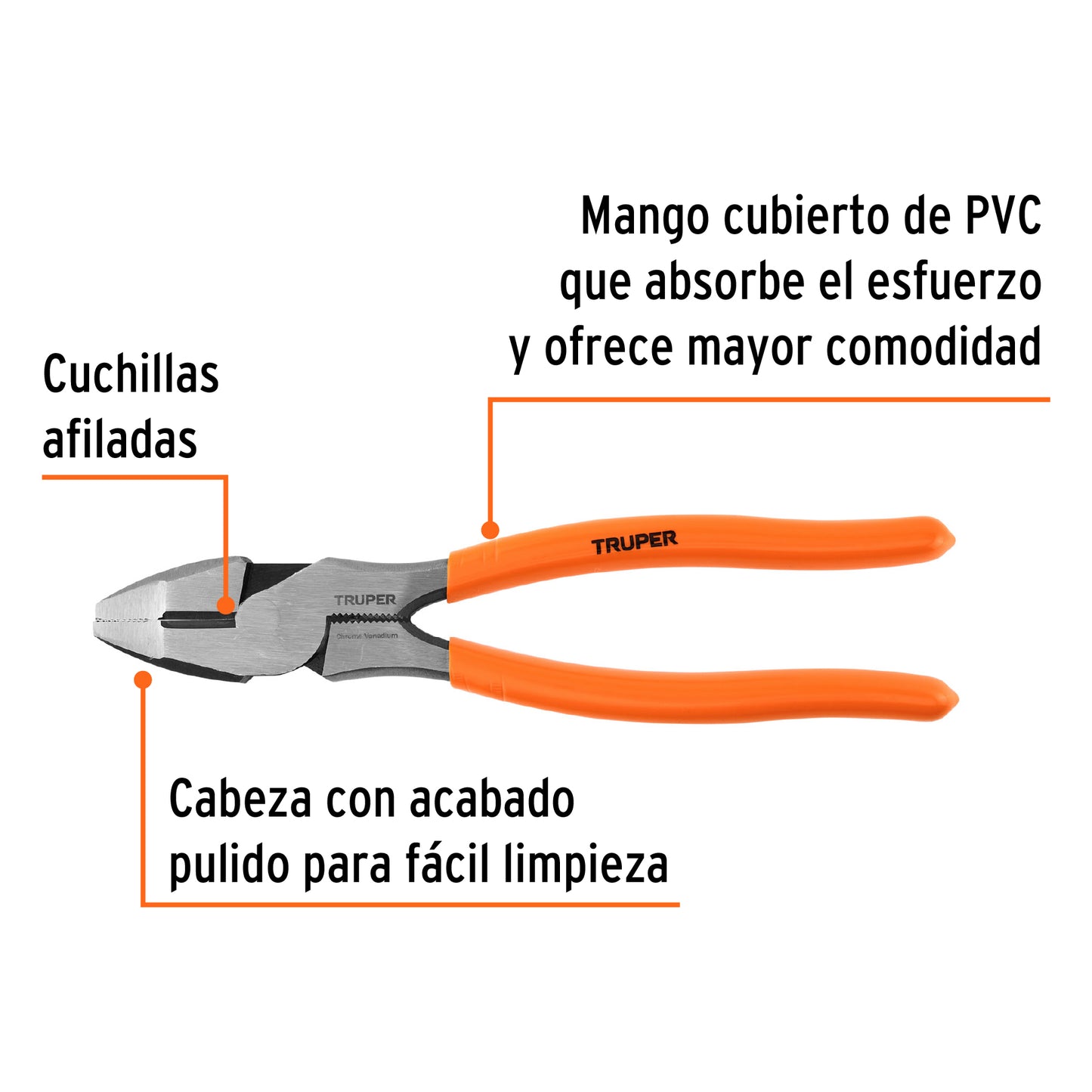 Pinza para electricista 8' alta palanca mango PVC, Truper T210-8 100138 MM00