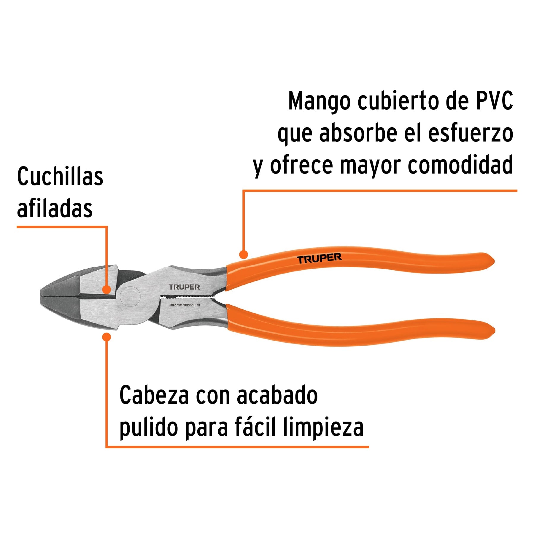 Pinza para electricista 9' alta palanca mango PVC, Truper T210-9 17328 MM00