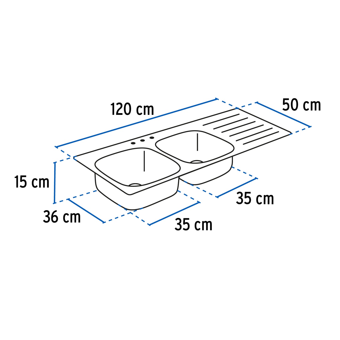 Tarja de empotrar 120x50cm doble tina derecha, Foset Basic TA-1202TDB 47023 MM00