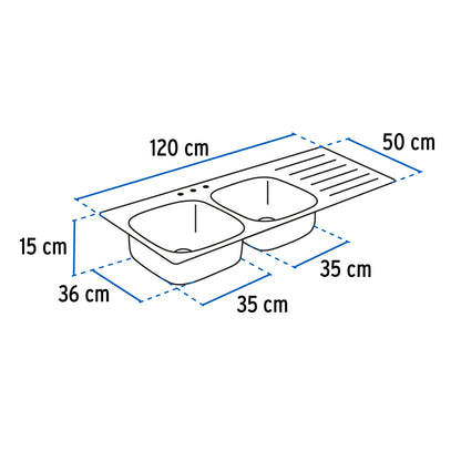 Tarja de empotrar 120x50cm doble tina derecha, Foset Basic TA-1202TDB 47023 MM00