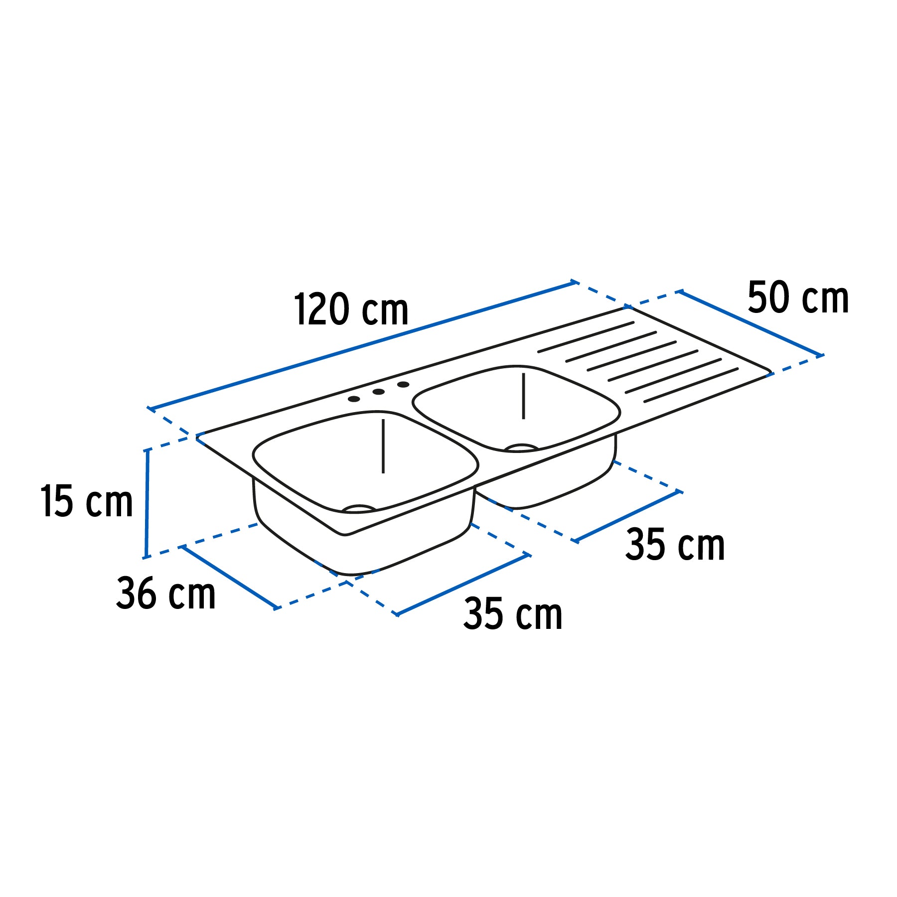 Tarja de empotrar 120x50cm doble tina derecha, Foset TA-1202TD 45061 MM00