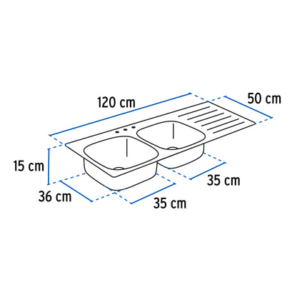 Tarja de empotrar 120x50cm doble tina derecha, Foset TA-1202TD 45061 MM00