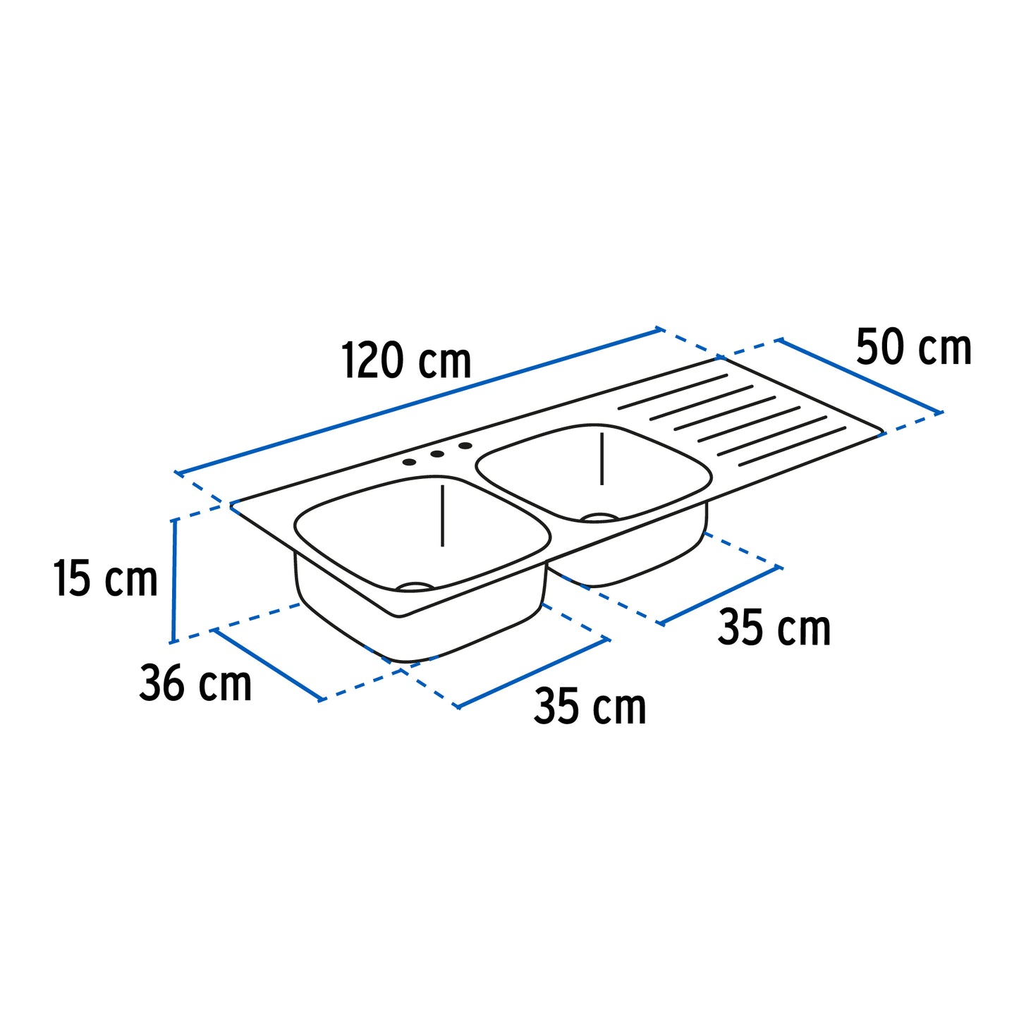 Tarja de empotrar 120x50cm doble tina izquierda, Foset Basic TA-1202TIB 47022 MM00