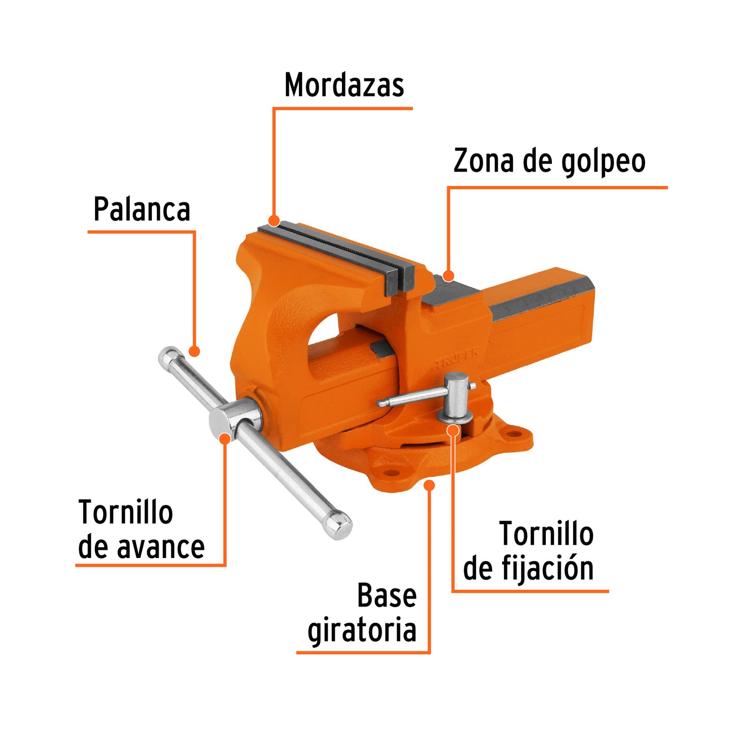 Tornillo de banco 5' tipo europeo de hierro nodular, Truper TA-5-L 100240 MM00