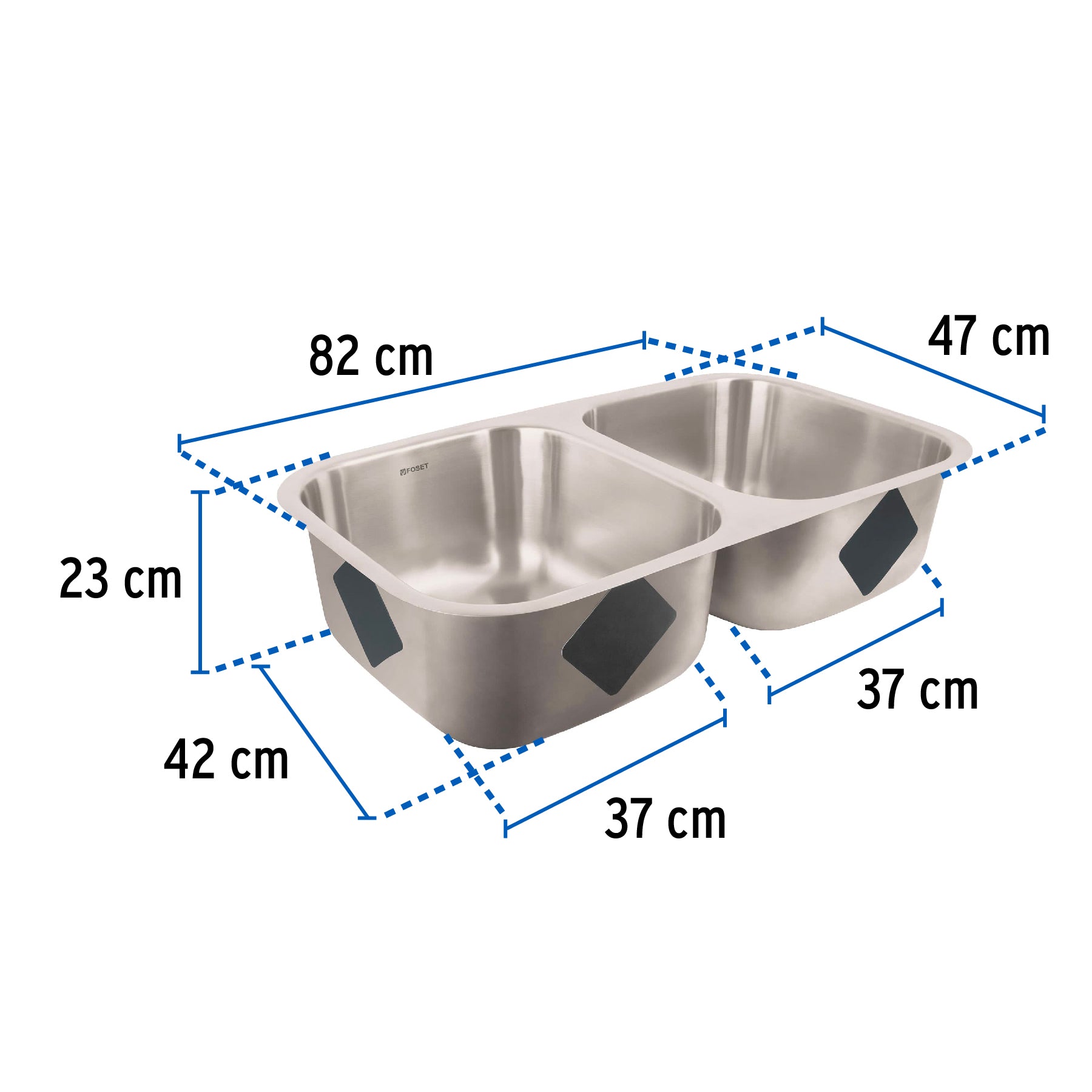 Tarja de submontar 82x47x23cm doble tina, Foset Riviera TA-822TX 45176 MM00