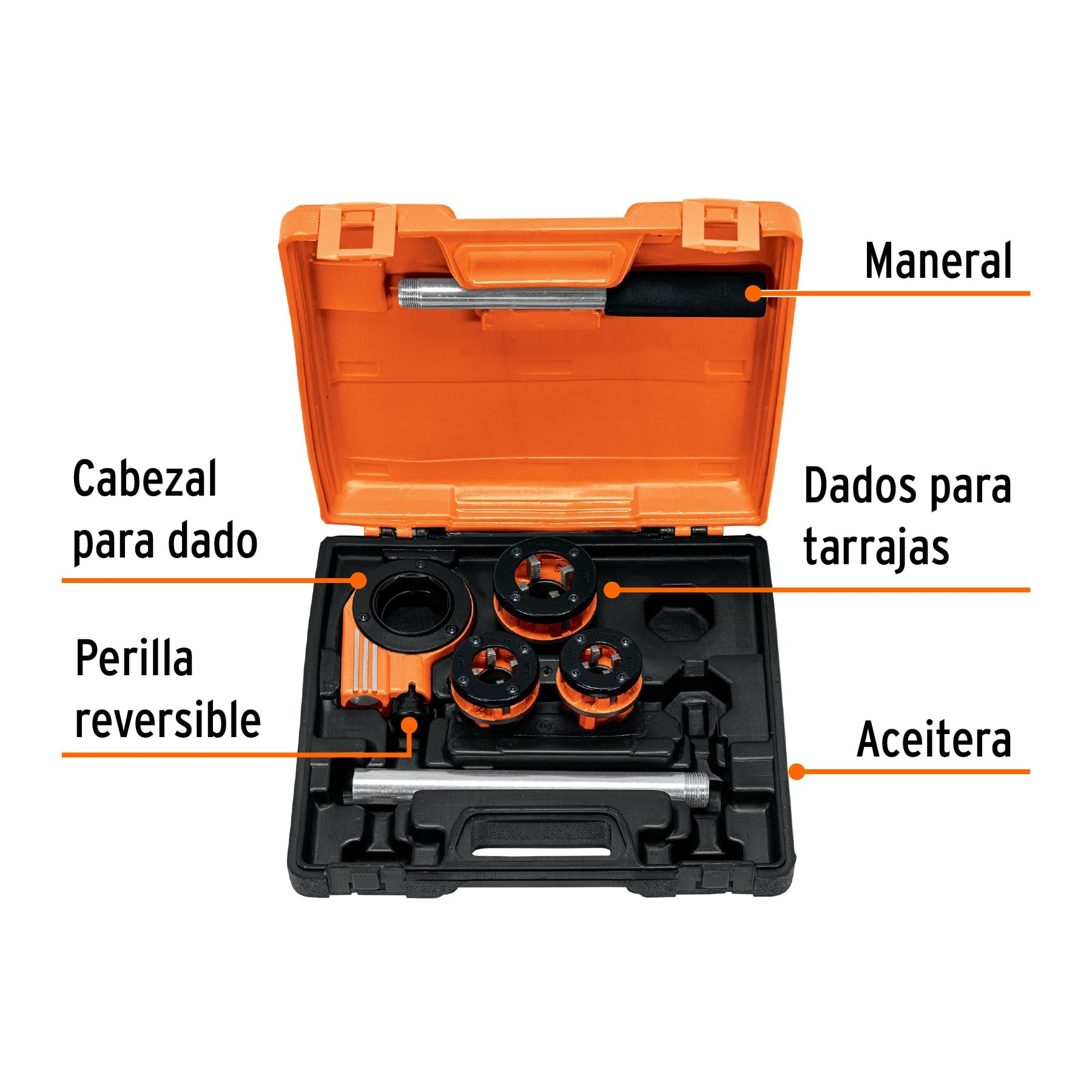 Juego de 4 tarrajas para tubo de 1/2' a 1', Truper TA-850 13070 MM00