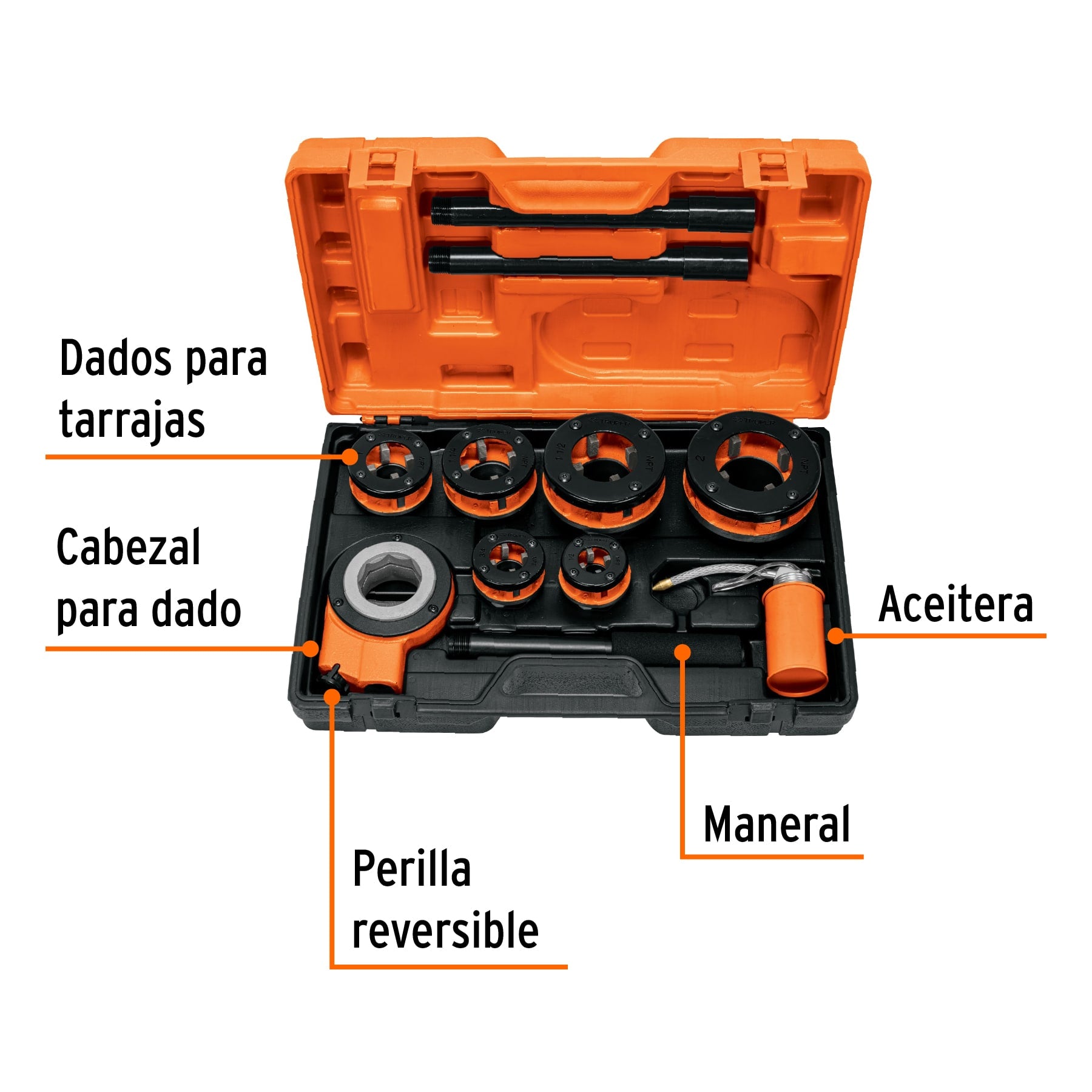 Juego de 9 tarrajas para tubo de 1/2' a 2', Truper TA-851 13071 MM00