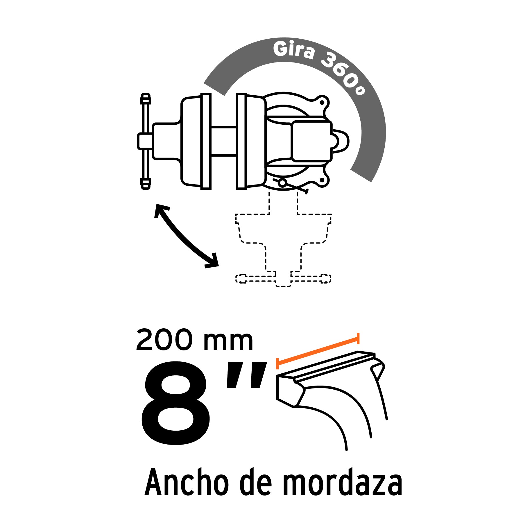 Tornillo de banco 8' uso industrial de hierro nodular TA-8 18595 MM00